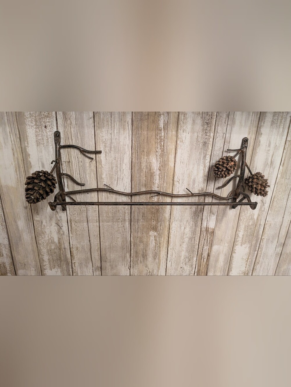 Pinecone Branch Metal Wall Shelf in Brown and Tan